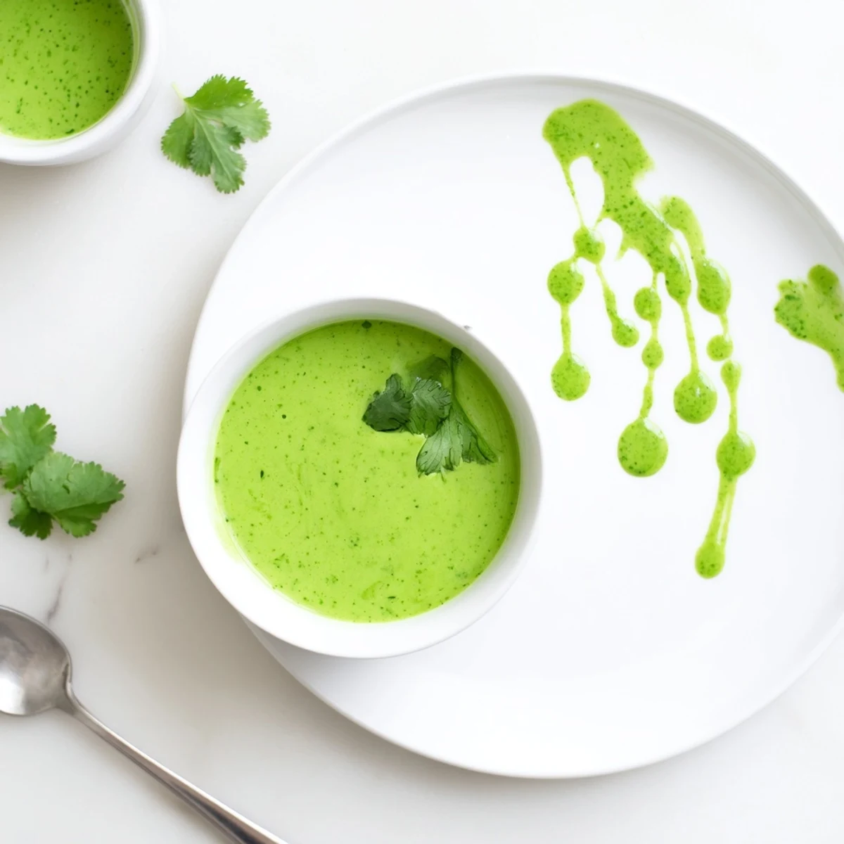 Golden brown tofu cubes topped with zesty Thai cilantro sauce and sesame seeds