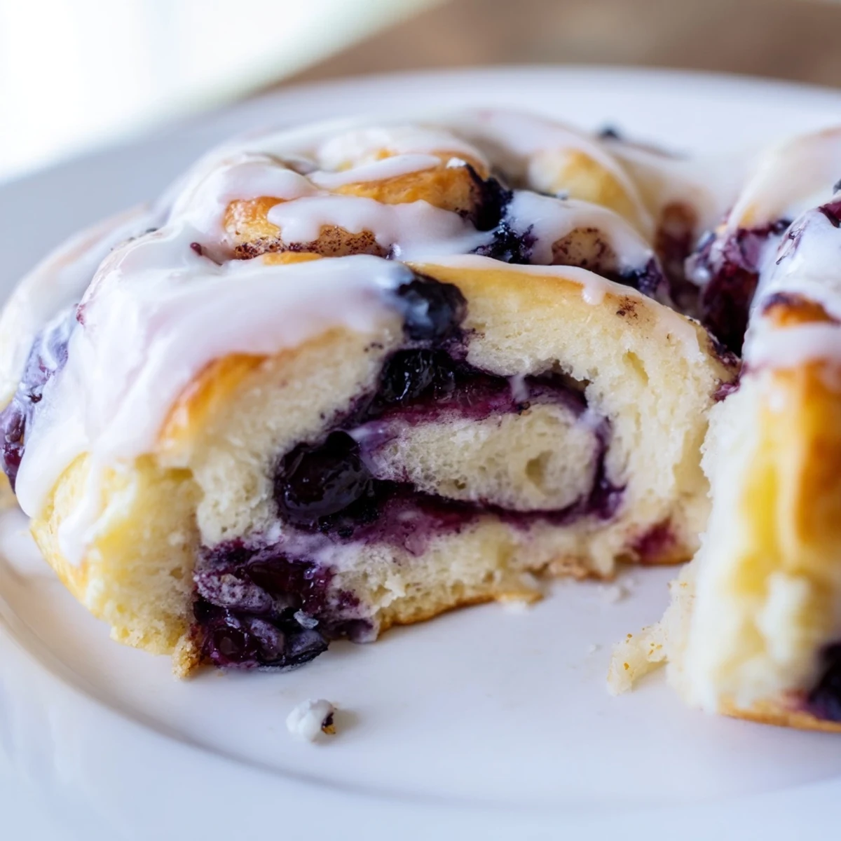 Golden baked lemon blueberry rolls swirled with sweet fruit filling and lemon zest