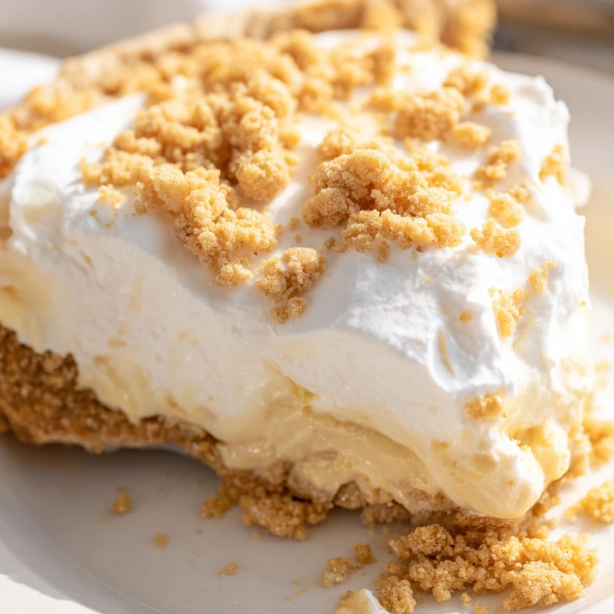Velvety Old Fashioned Amish Peanut Butter Dream Pie slice showing rich custard filling and crumb topping