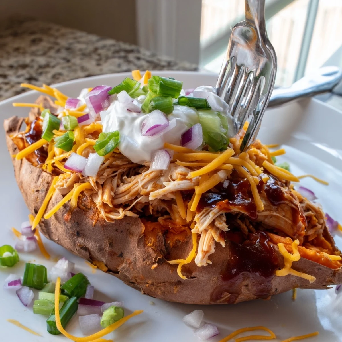 BBQ Chicken Stuffed Sweet Potatoes