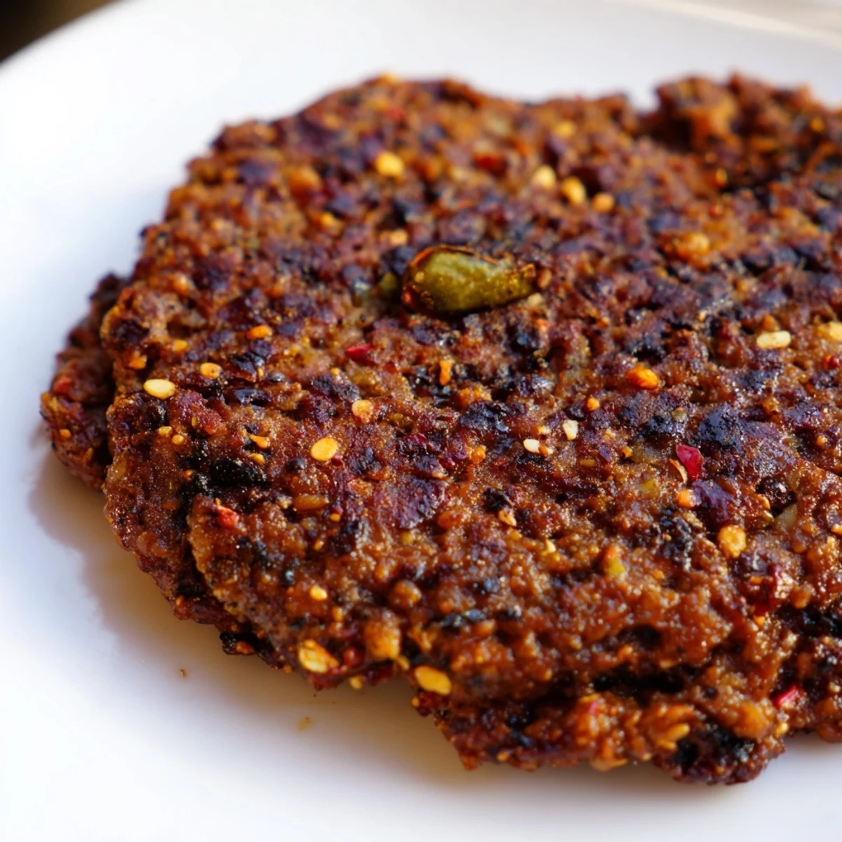 Golden crispy Pakistani Chapli Kabab sizzling in pan with aromatic spices and charred edges