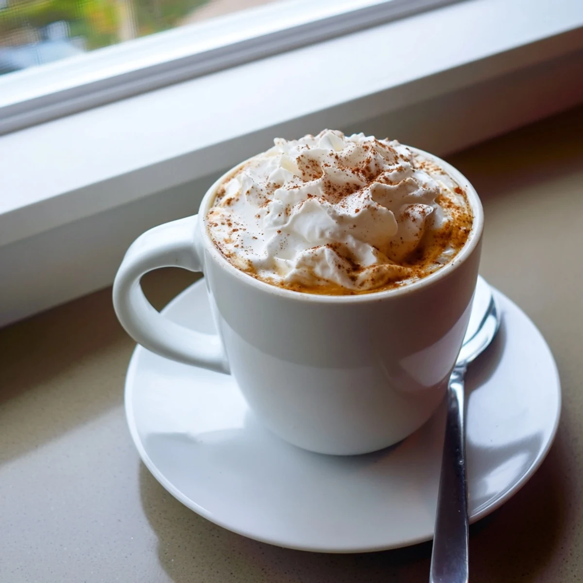 Steaming Homemade Pumpkin Spice Latte with rich foamy milk and a warm autumn spice aroma