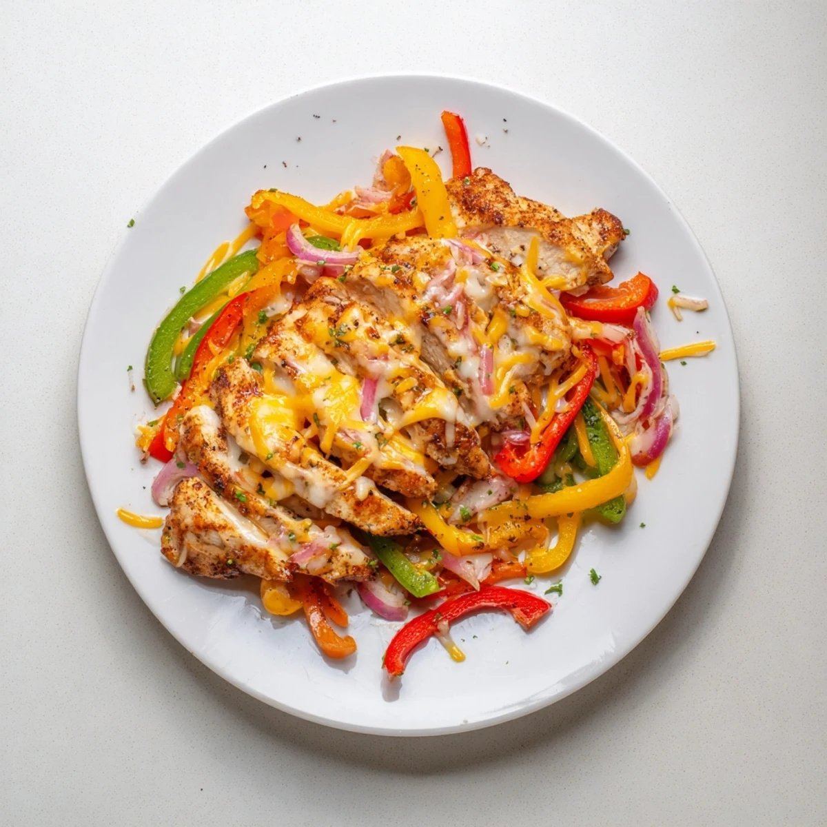 Weeknight Cheesy Baja Chicken Bell Pepper Skillet served hot with warm tortillas