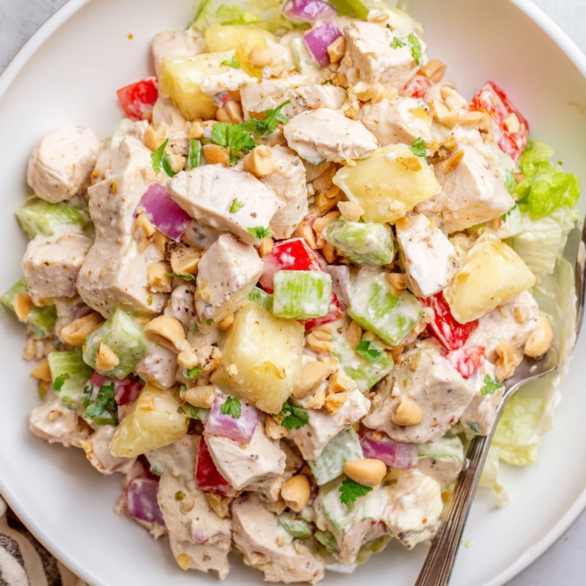 Tropical Hawaiian Chicken Salad Recipe with juicy pineapple, crunchy celery, honey-Dijon tang.