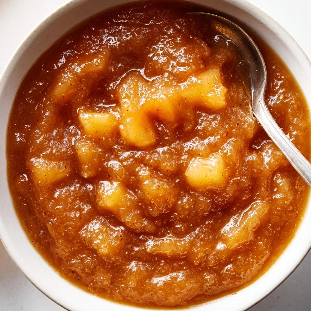 Small-batch Fall Caramel Apple Jam bubbling in pot, deep caramelized flavor