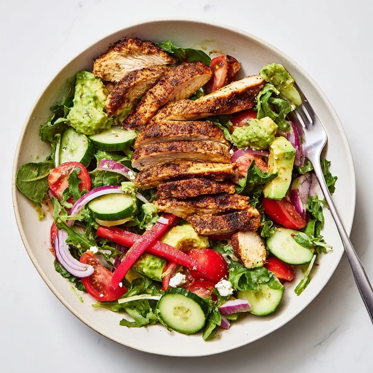 Bright Grilled Chicken Salad Avocado Herb Dressing Recipe served with creamy lime dressing drizzle