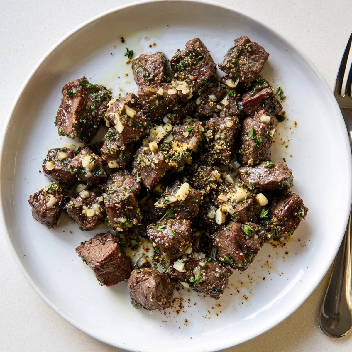 Sizzling Garlic Butter Steak Bites served in cast-iron, tender, juicy, buttery aroma