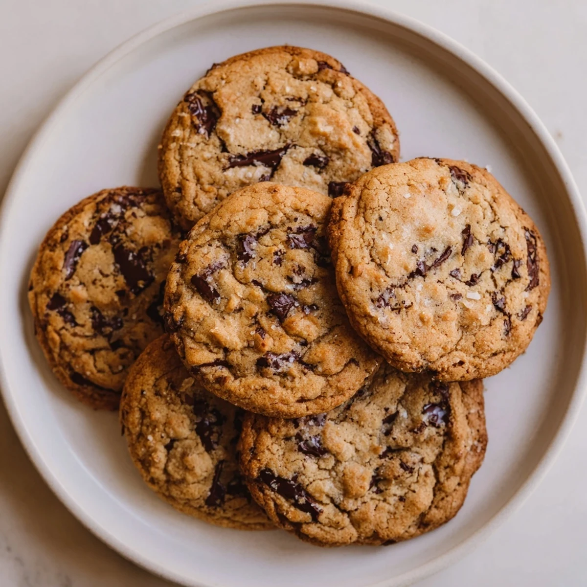 Golden brown butter chocolate chip cookies with melted chocolate chunks and crisp edges