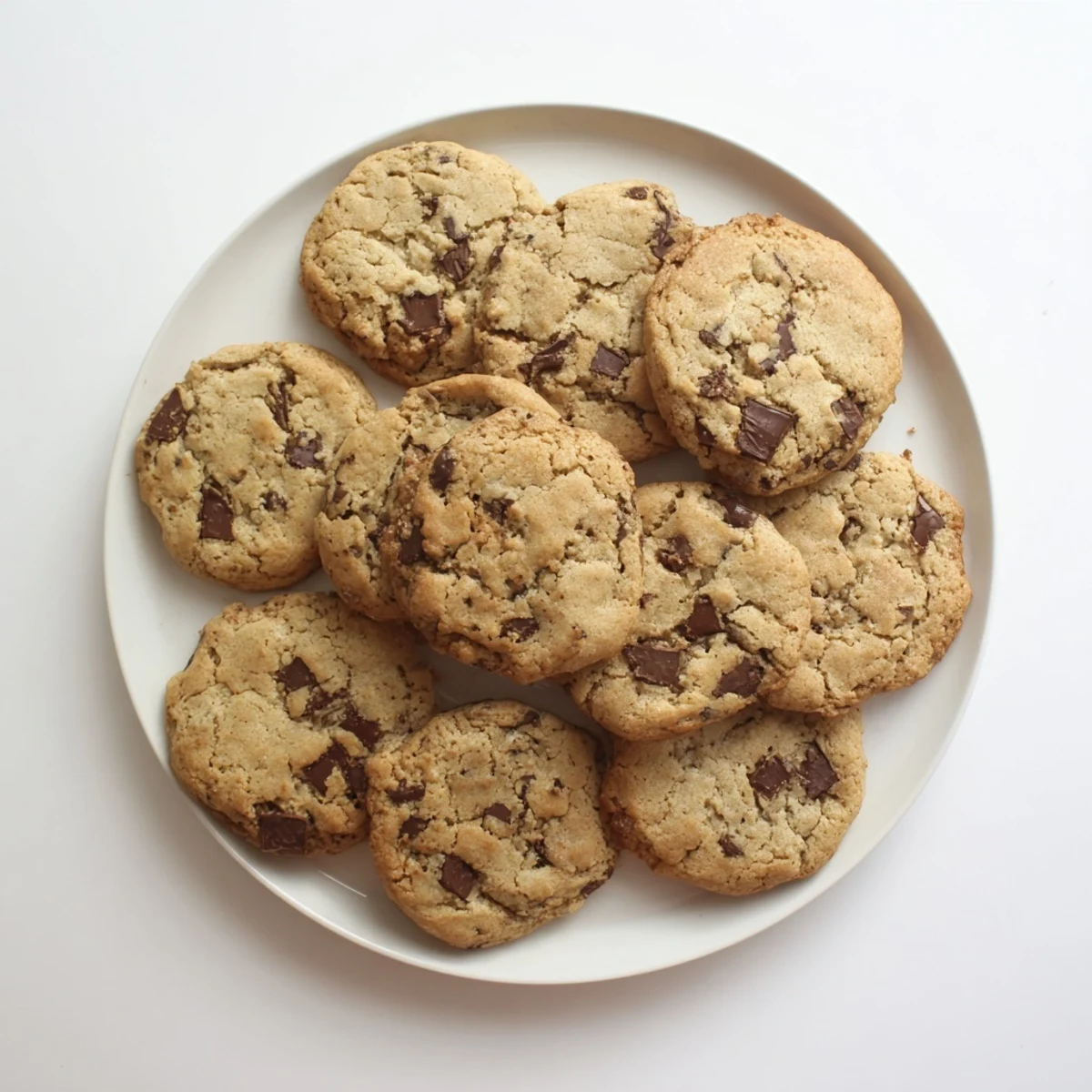 Freshly baked brown butter chocolate chip cookies cooling on a wire rack