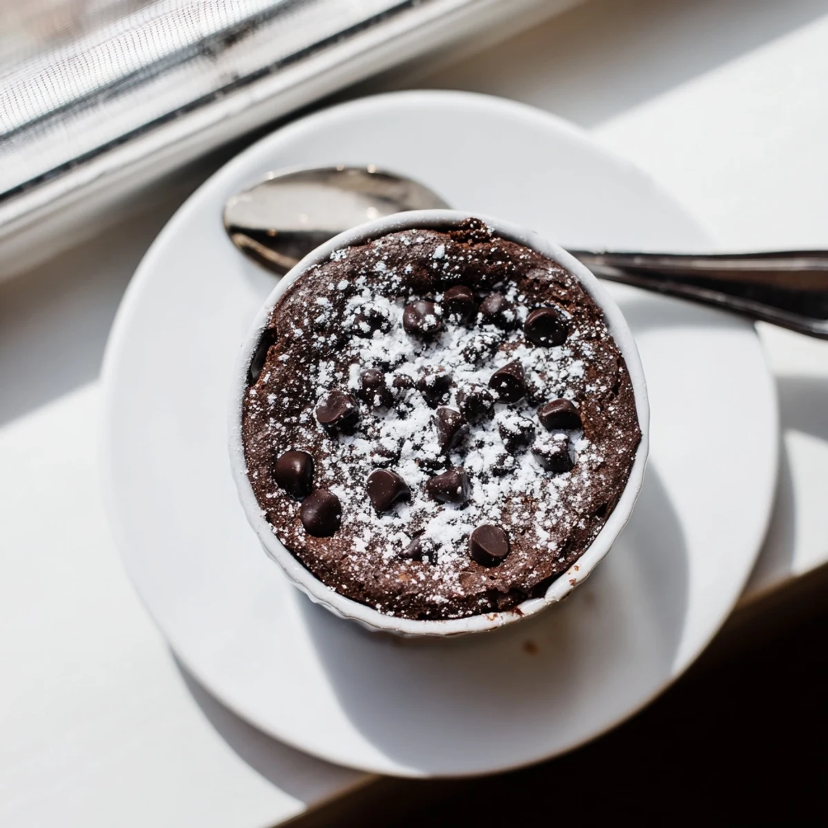 Moist individual mini chocolate cake topped with whipped cream and fresh berries