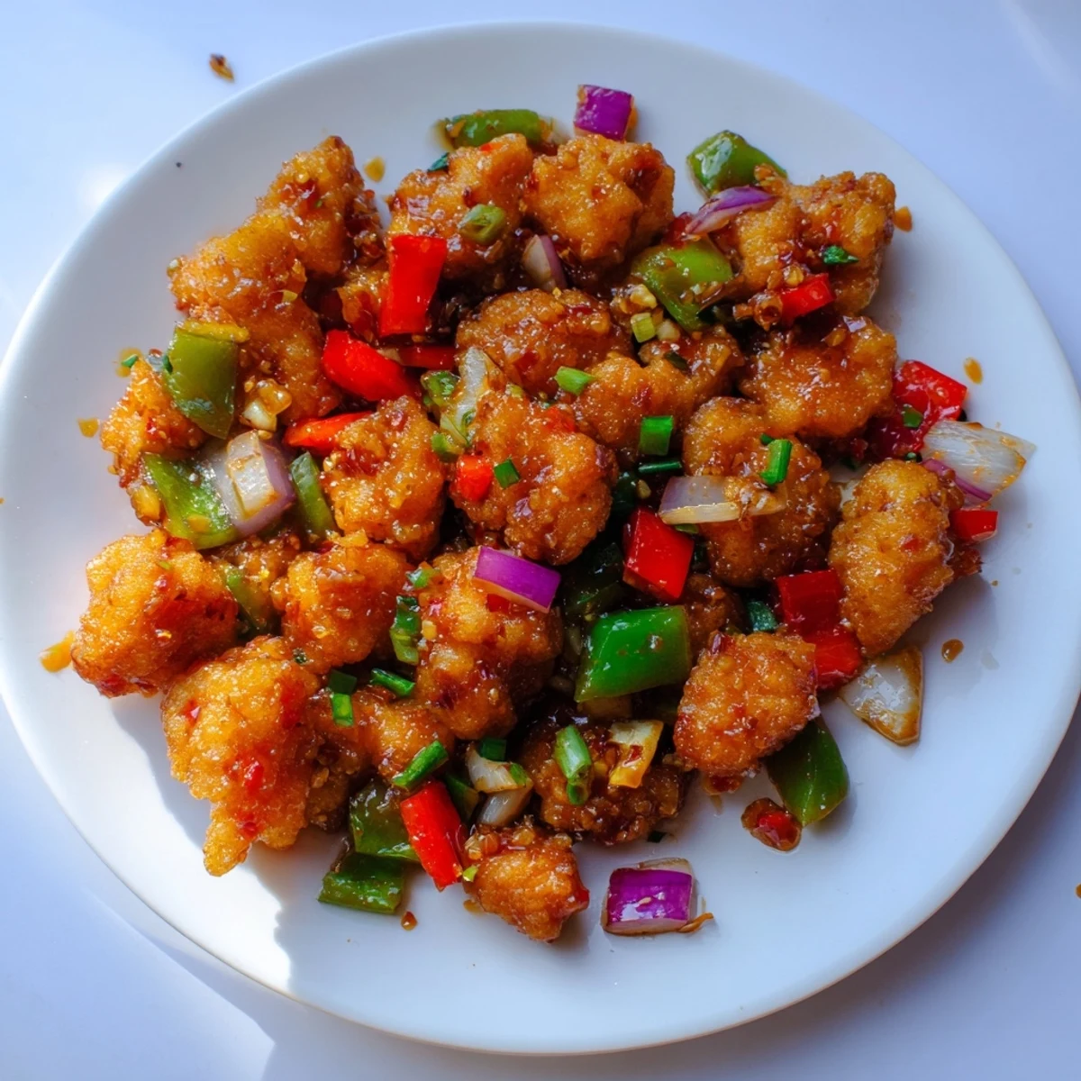 Flavorful Chilli Chicken Indo Chinese: crispy chicken tossed with glossy spicy sweet sauce