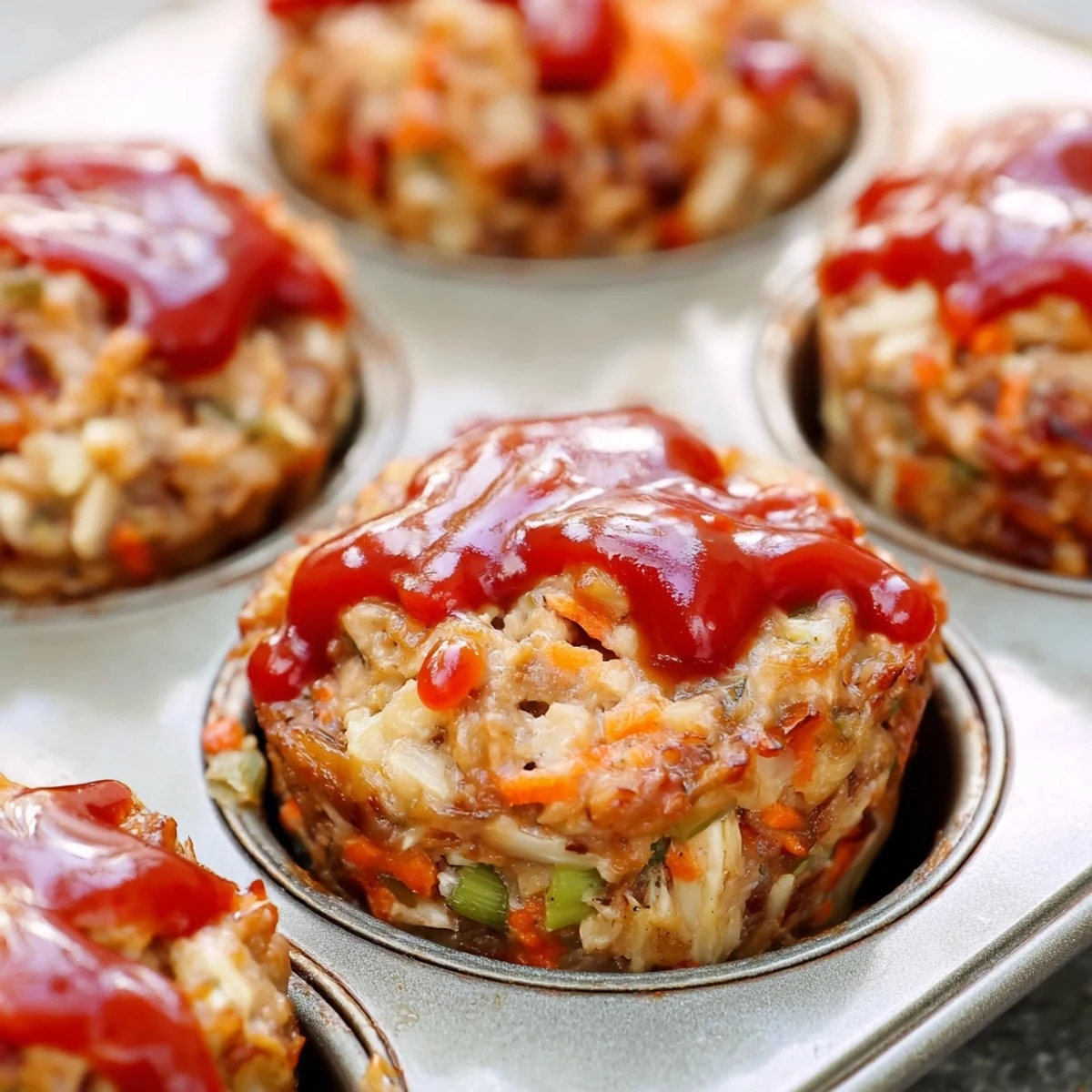 Moist individual turkey meatloaf muffins with vegetables baked to perfection in portions