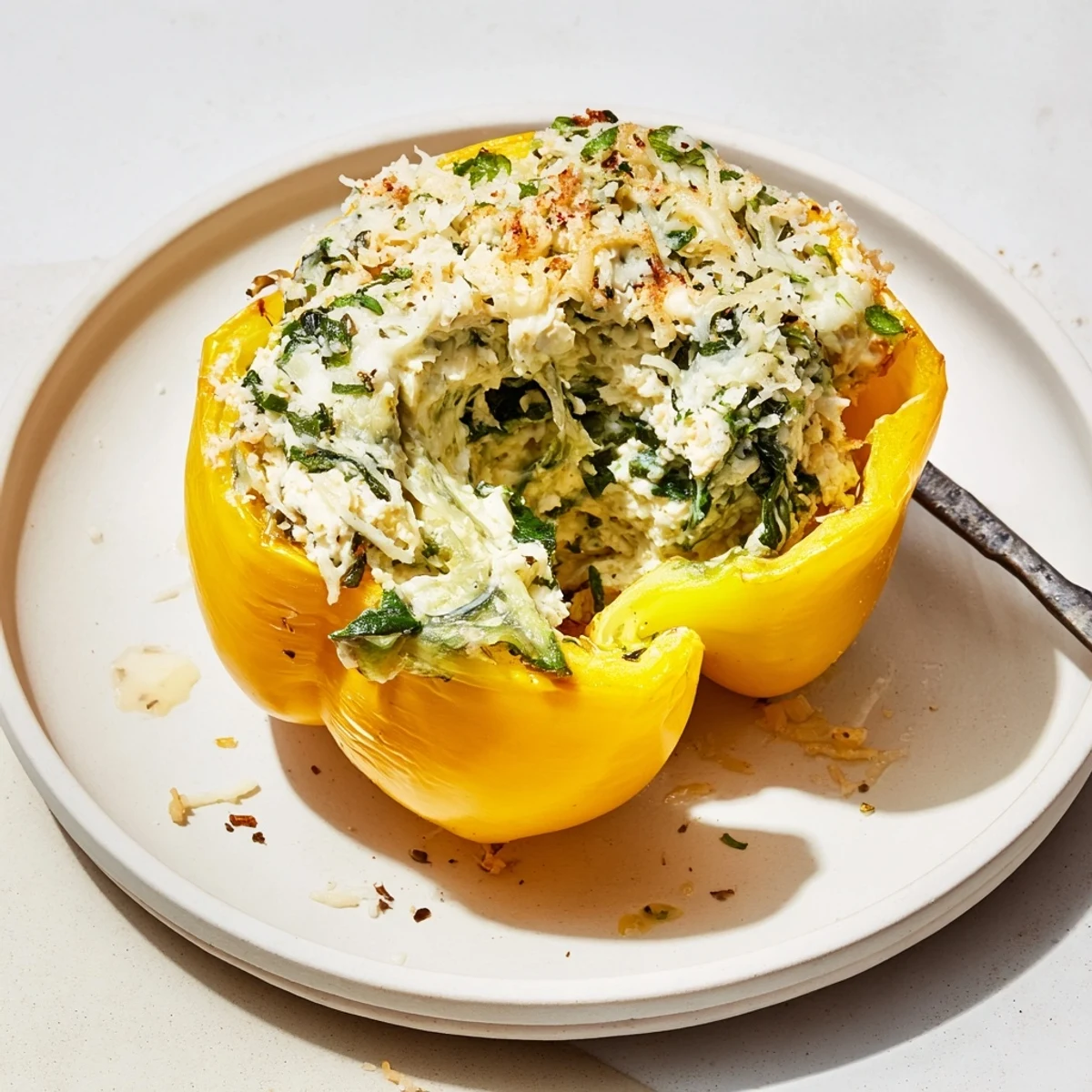 Herby Ricotta Stuffed Peppers fresh from oven with melted mozzarella and herbs