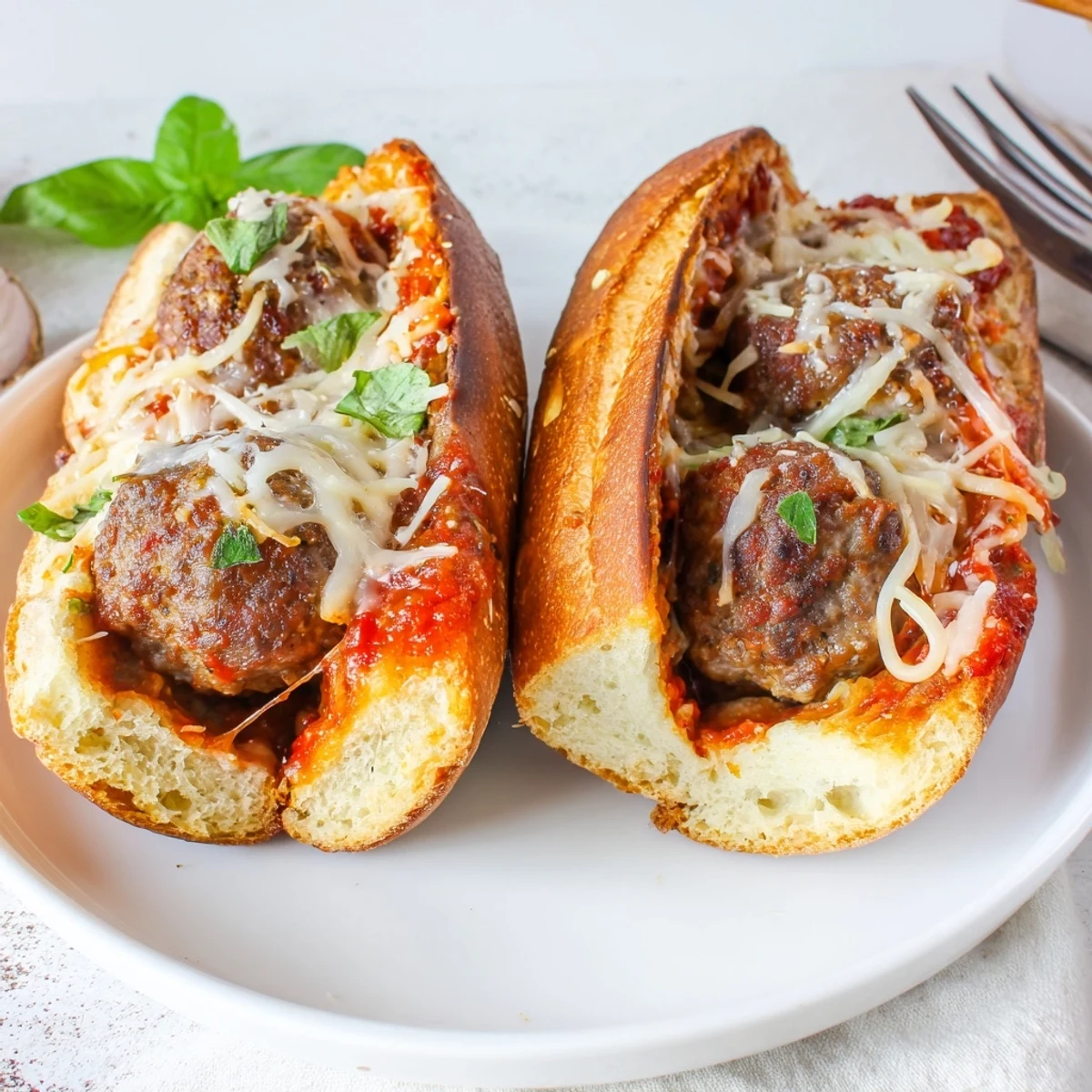 Warm Cheesy Meatball Subs served with crisp salad, butter-toasted edges.