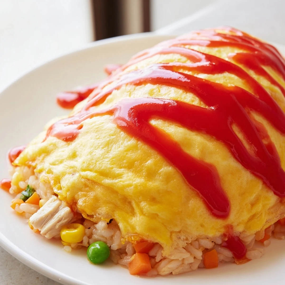 Creamy yellow omelette wrapped around chicken fried rice in this classic omurice recipe