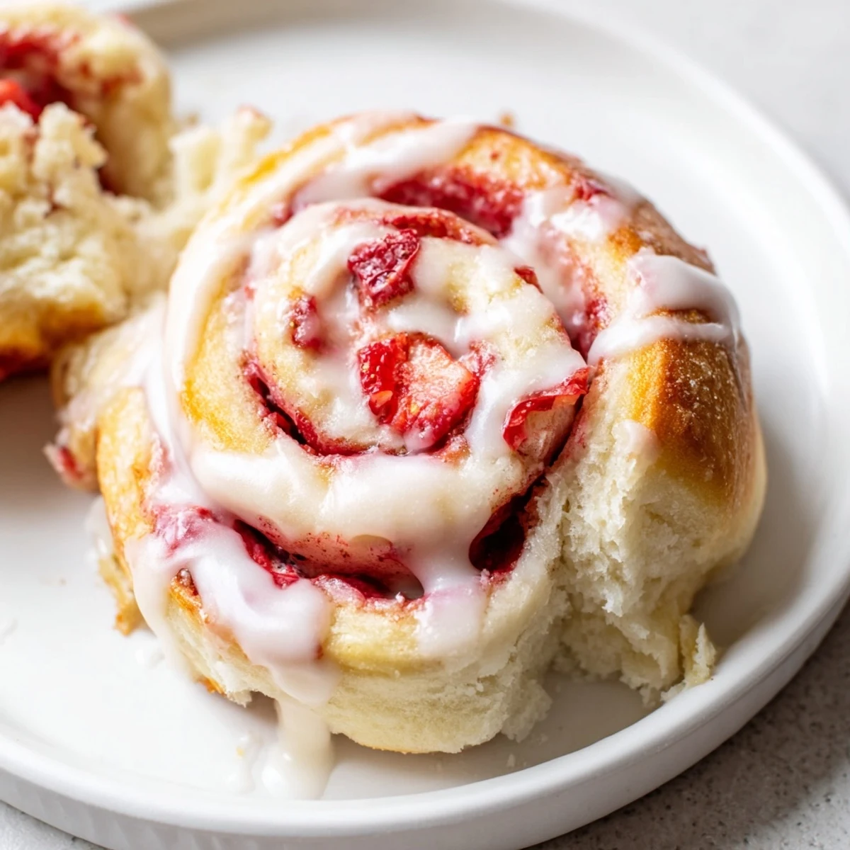 Soft, pillowy strawberry cheesecake rolls oozing creamy filling and topped with powdered sugar icing.